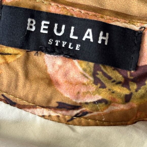 Beulah Style Satin Long Sleeve Ruched Mini Dress Gold Floral Small - Picture 7 of 12